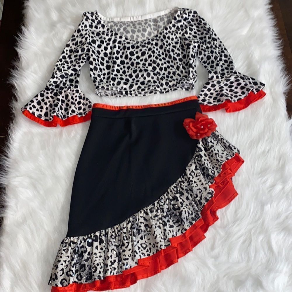 Dance Costume Latin Style Black/Red/White Animal Print Size Small